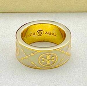 Tory Burch Logo wide Band Enamel Ring 8